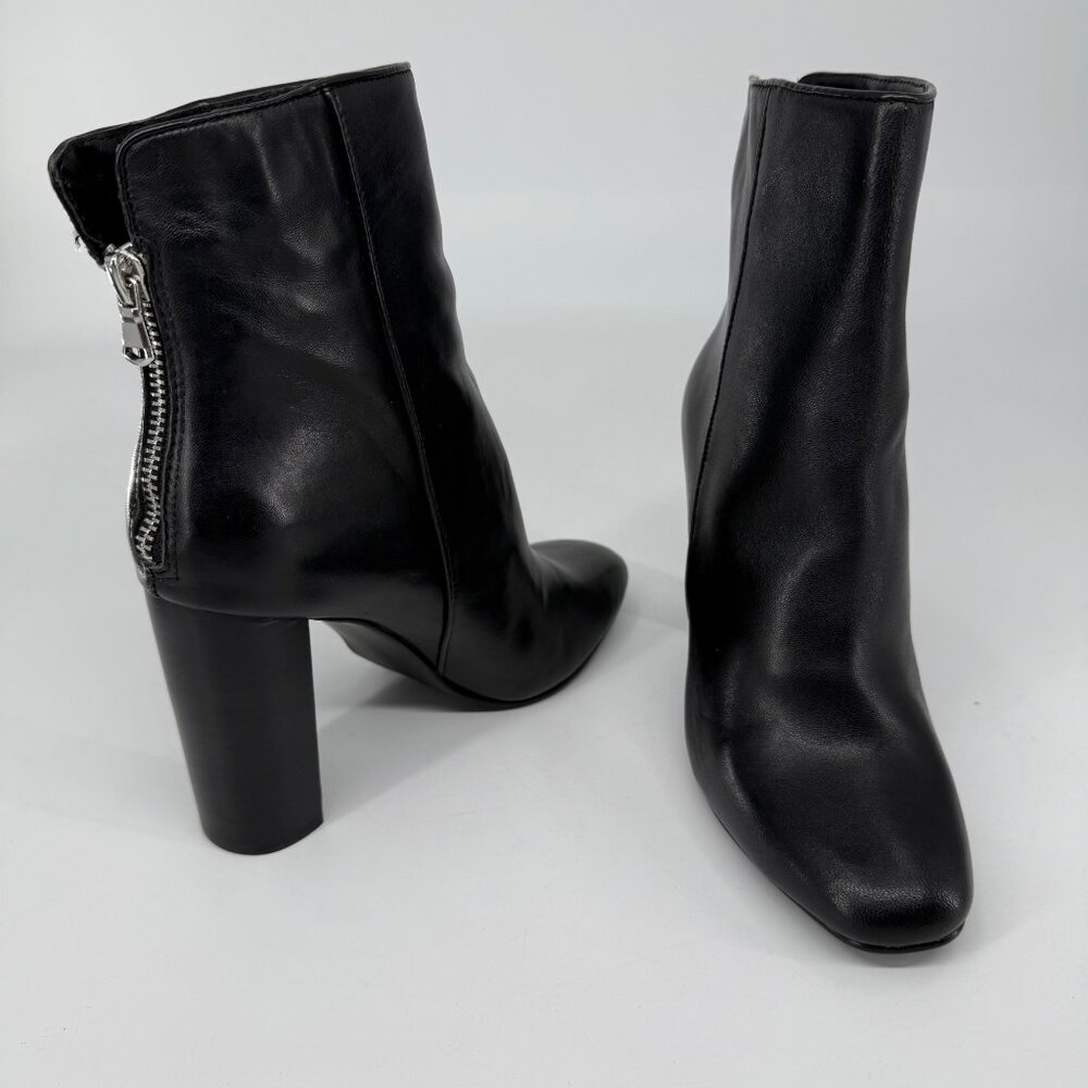 Black Leather Heeled Ankle Boots With Back Zippers - Size 8M